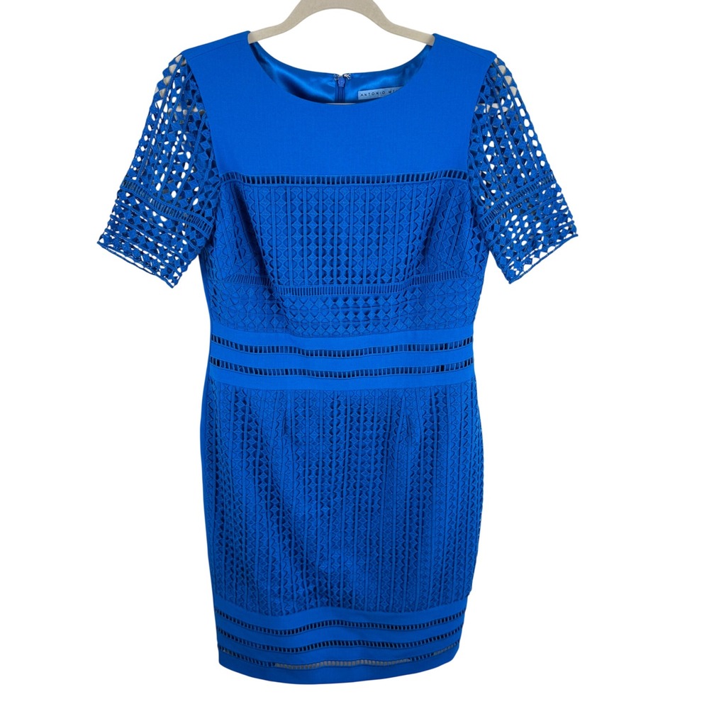 Antonio Melani Womens Cobalt Blue Domaro Eyelet Lace Sheath Dress Short Sleeve 6
